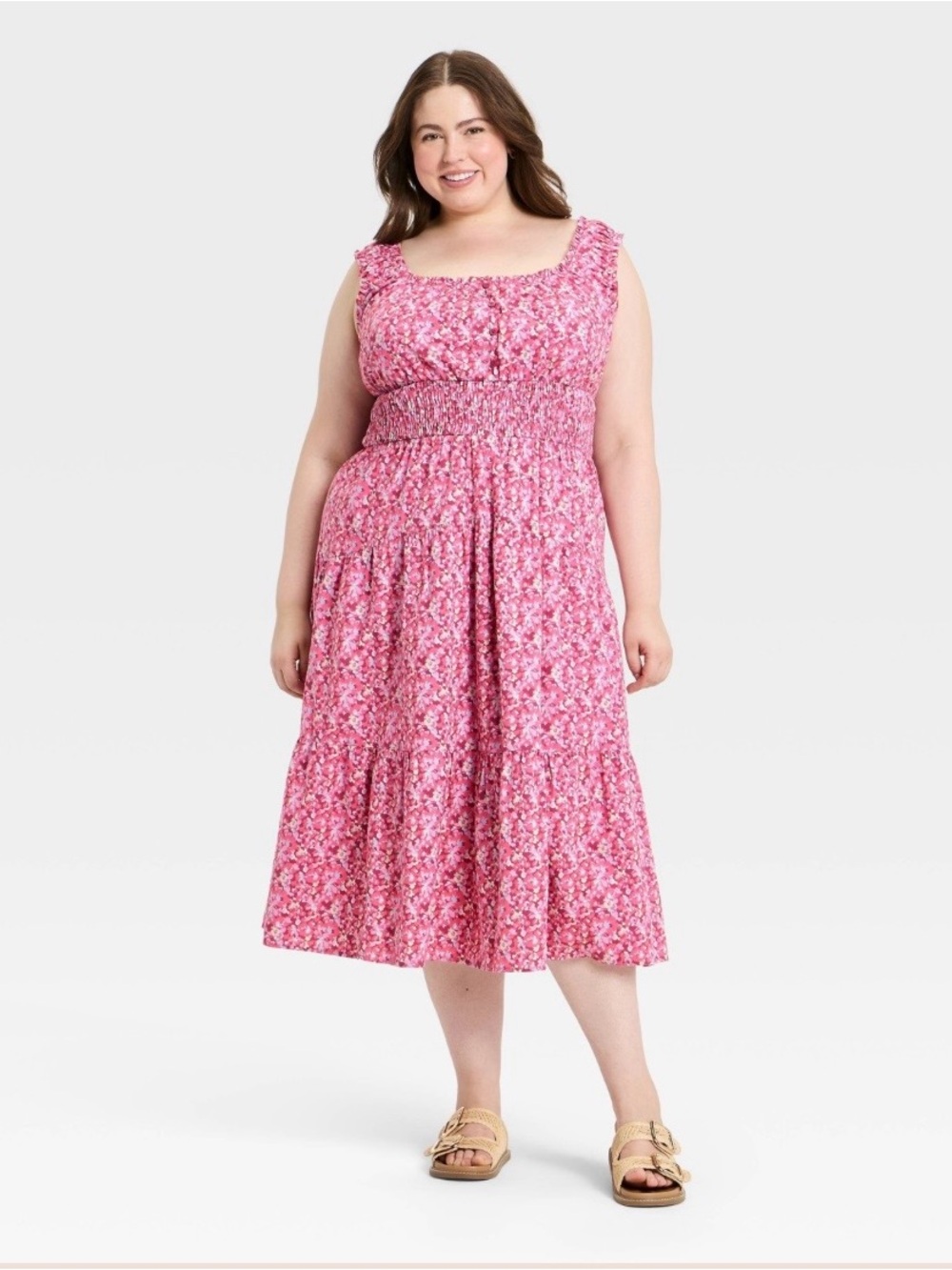 NWOT Universal Thread XXL Pink Floral Smocked Maxi Dress 100% Cotton